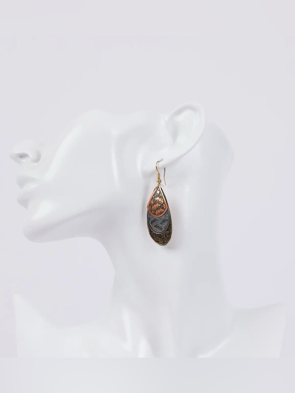 Sacred Threads Three Tier Mixed Metal Dangle Earrings